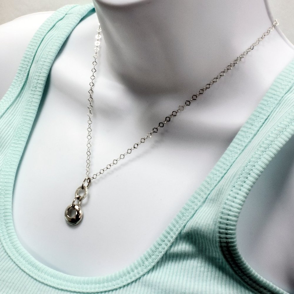 New Real Silver Link Chain Round Necklace Pendant